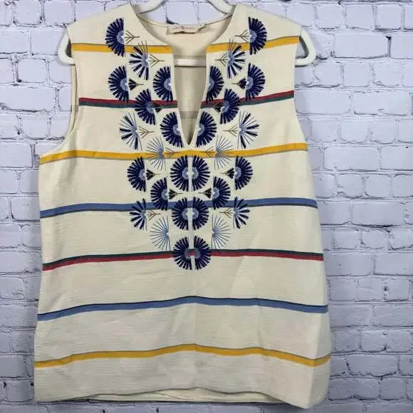 Tory Burch Women Avery Cotton/Linen Embroidered Tunic Size 10 - Picture 2 of 7